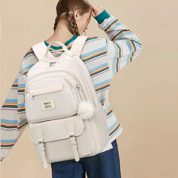 Girls Beige 15.6in Laptop Kids Backpack For Middle School College Students - Picture 7 of 7